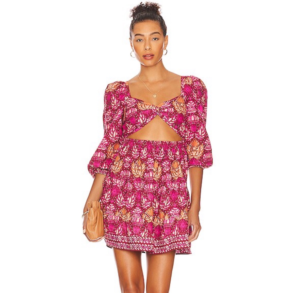 Nwt Love The Label Elisa Mini Dress In Dahlia Fuschia Print In Size Large